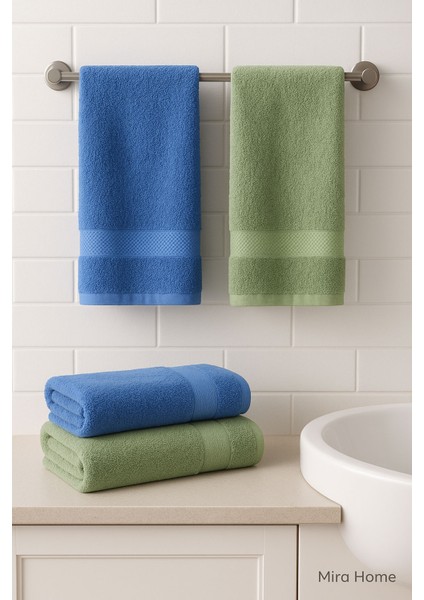 4 Parça Ekonomik Banyo Havlu Takımı %100 Pamuklu Quickdry Mavi fiyatları