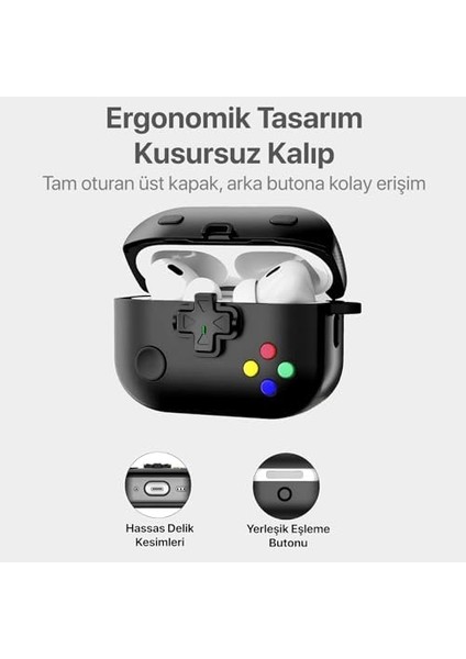 Airpods Pro 2 ile Uyumlu Gaming Serisi Hybrid Tasarım Kılıf - Iç Kısmı Tpu - Dış Kısmı Polikarbonat - Kenarları Fiber Karbon Kaplama Premium Tasarım ve Mükemmel Koruma (Siyah, Airpods Pro 2) fiyatları