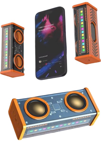 Bluetooth Hoparlör Şeffaf Mecha Rgb Işıklı Çift Hoparlör 5.0 Bluetooth indirimleri