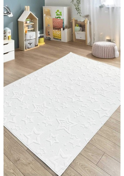 Stary Premium Puffy Peluş Kendinden Desenli Yıldızlı Kaymaz Taban Çocuk Halısı Oyun Halısı