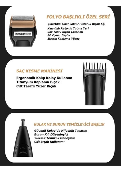 Siyah Fonksiyonlu Tıraş Makinesi, Saç, Sakal ve Burun fiyatları