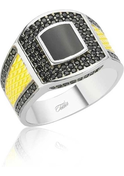 Gümüş Siyah Taşlı Erkek Yüzük