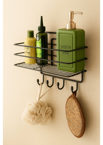 Paslanmaz Siyah Yapışkanlı Banyo Duş Rafı Şampuanlık, 4 Kancalı, Dayanıklı, Şık Düzenleyici - Tş-01 fırsatları