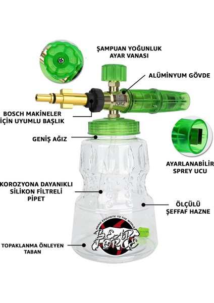 Bear Force Foam Lance Köpük Yapıcı Aparat 1l Köpük Aparatı Basınçlı Yıkama Makineleri Için Köpük Aparatı Çift Nozzle Ile Birlikte Foam Canon fiyatları