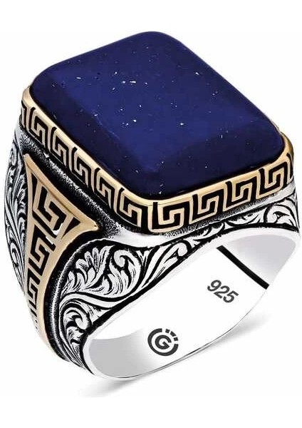 ​gümüş Koyu Mavi Lapis Taşlı Kare Erkek Yüzük