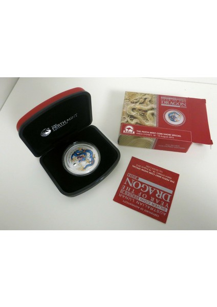 Australıa 2012 Year Of The Dragon Lunar Series 1 Oz. Silver 999 Box & Certificate *blue
