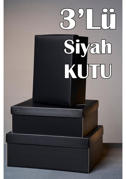 Düz Siyah 3'lü Çeyiz Kutusu