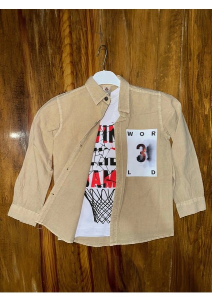 9-13 Yaş Tişört Gömlek Kombini Vizon