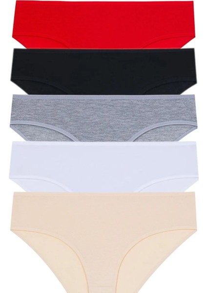 5'li Kadın Düz Renk Pamuklu Likralı Külot