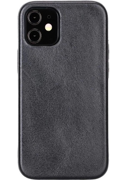 Apple iPhone 12 Mini Uyumlu Deri Arka Kapak Rock Rst1 Siyah