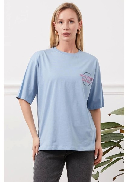 Baskılı Tişört Mavi