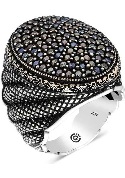 Gümüş Siyah Zirkon Taşlı Oval Erkek Yüzük