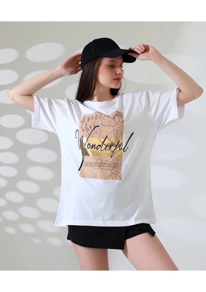 Varak Baskılı Imza Desen Tişört fiyatları