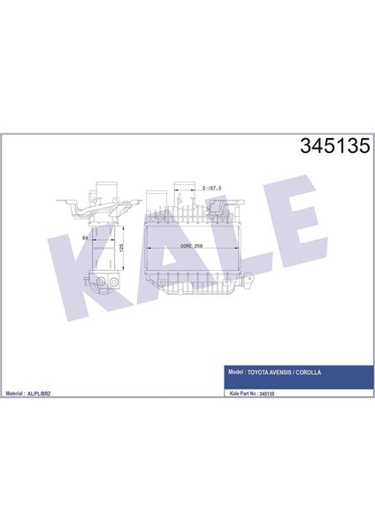 -345135 - Turbo Radyatörü Toyota Avensıs 99=> Corolla 02=> 2.0d-4d (Mt) [brazıng] [125X259X64]