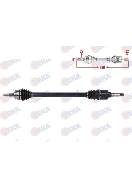 VEKA-FI-8109 - Komple Aks Sag On Uzunluk 880MM Fıat Fıorıno 1.4i M-T 2007- / Cıtroen Nemo 1.4i M-T 2007- / Peugeot Bıpper 1.4i 2008-