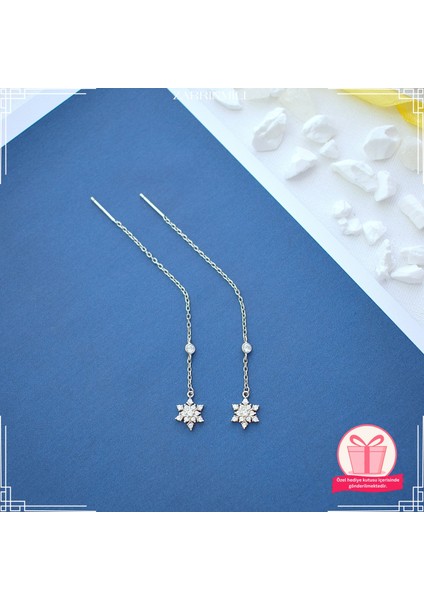 925 Ayar Kar Tasarımıyla Zirkon Taşlı Gümüş Uzun Zincir Küpe