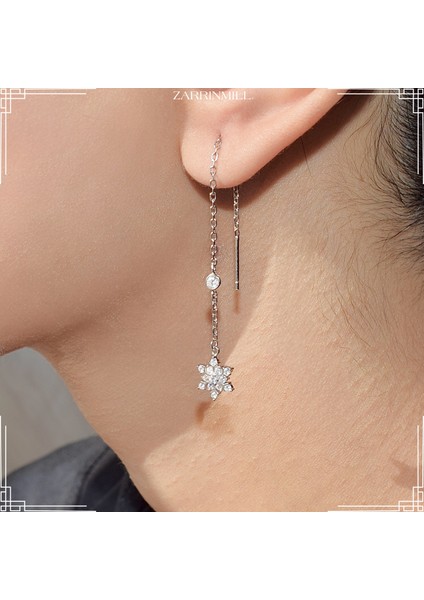 925 Ayar Kar Tasarımıyla Zirkon Taşlı Gümüş Uzun Zincir Küpe fiyatları