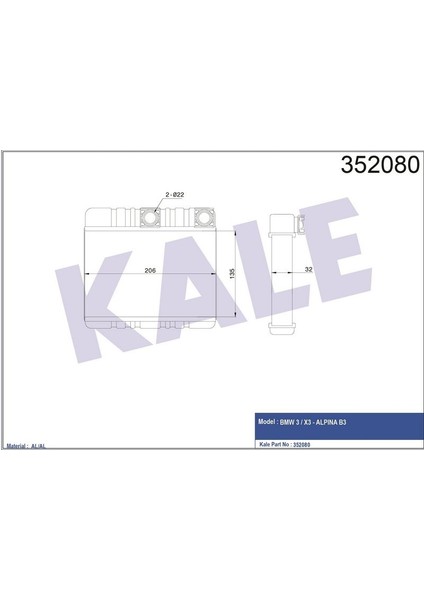 -352080 - Kalorifer Radyatörü Bmw 3 (E46) 316İ-330İ 318D-330D 98 (Ac) [brazıng Al/al] [135X206X32]