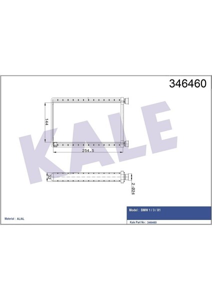 -346460 - Kalorifer Radyatörü Bmw 1 (E81,E87) 04<12 , (E82,E88) 07=> 3 (E90,E91) 04=> , (E92,E93) 06=> X1 (E84) 09=> [brazıng Al/al] [144X254,5X26]