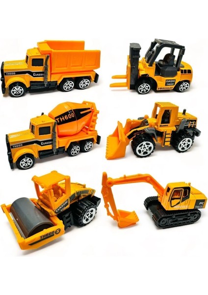 Metal Inşaat Araç Seti 6 Parça Beton Mikseri Kepçe Forklift Yol Düzleyici Kamyon fiyatları