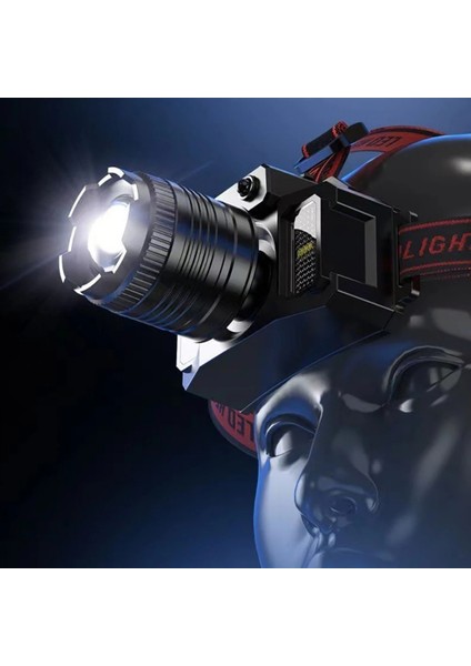 Zoom Sensörlü LED Kafa Feneri | Usb-C Şarjlı, Yakınlaştırmalı, Dijital Göstergeli, Su Geçirmez