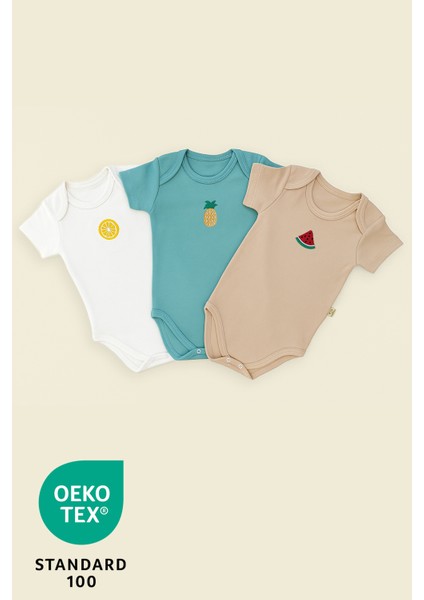 Summer 3lü %100 Pamuk Nakışlı Bebek Body Set