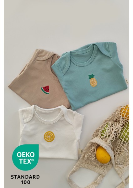 Summer 3lü %100 Pamuk Nakışlı Bebek Body Set modelleri