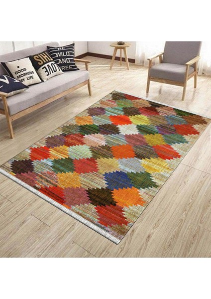 Kaymaz Tabanlı Halı Makinede Yıkanabilir Kilim Desenli Dot Tabanlı Mutfak Halısı 8001A fiyatları