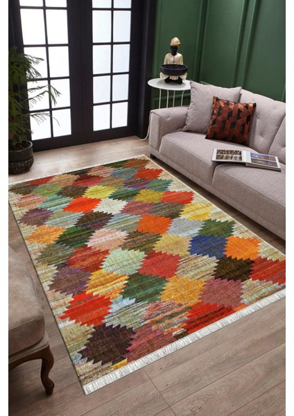 Kaymaz Tabanlı Halı Makinede Yıkanabilir Kilim Desenli Dot Tabanlı Mutfak Halısı 8001A fırsatları