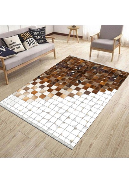 Kaymaz Tabanlı Halı Makinede Yıkanabilir Kilim Desenli Dot Tabanlı Mutfak Halısı 8001A