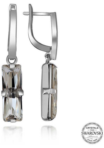 Swarovski Crystal Taşlı Gümüş Beyaz Baget Sallantılı Kadın Küpe