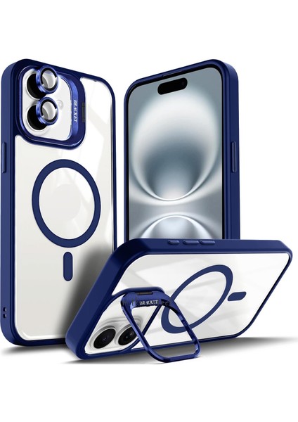 Iphone 11 Kılıf Standlı Mika Magsafe Hassas Butonlu Metal Tuşlu + Kamera Lens Camı Hediyeli Set