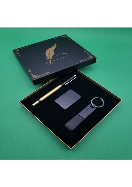 Roller Kalem Deri Anahtarlık Çakmak Seti