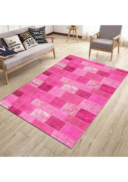 Kaymaz Tabanlı Halı Makinede Yıkanabilir Kilim Desenli Dot Tabanlı Mutfak Halısı 8001A