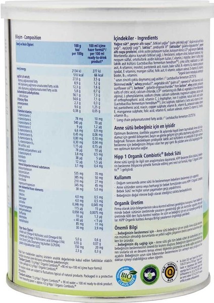 1 Organik Combiotic Bebek Sütü 350 gr 6 Adet fırsatları