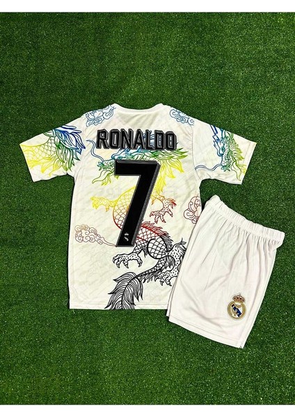 Real Madrid Cristiano Ronaldo Ejderha Desenli Çocuk Forması (Beyazyeni)