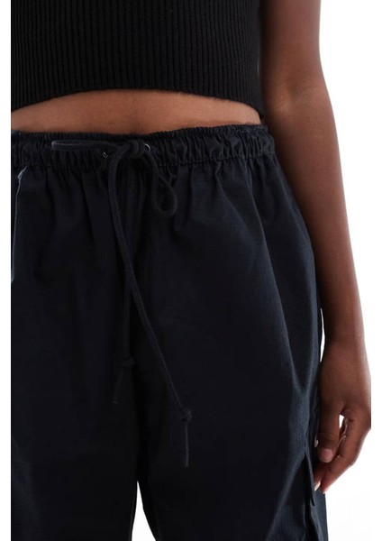Sportswear Oversized Cargo Dans Pant Kadın Oversize Kargo Cepli Dokuma Eşofman Altı Siyah modelleri