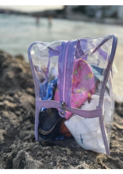 Premium Şeffaf Lila Renkli Bavul Plaj Çantası