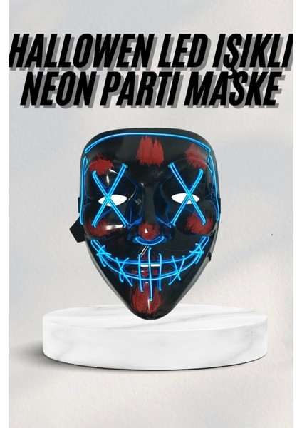 LED Işıklı Neon Maske Cadılar Bayramı Maskesi Korkunç Korku Maskesi