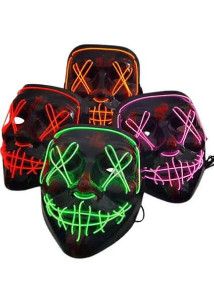 LED Işıklı Neon Maske Cadılar Bayramı Maskesi Korkunç Korku Maskesi modelleri