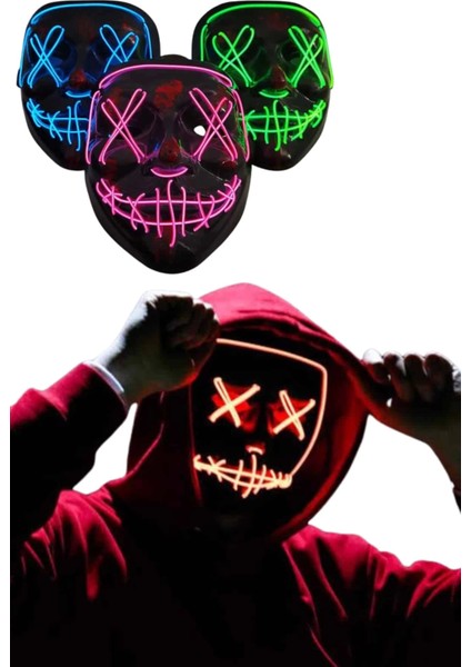 LED Işıklı Neon Maske Cadılar Bayramı Maskesi Korkunç Korku Maskesi fırsatları