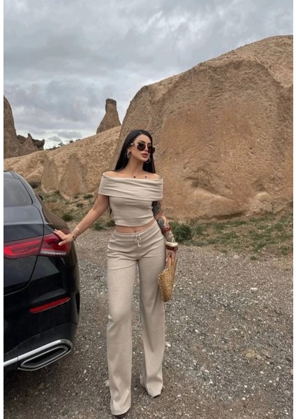 Madonna Yaka Bol Paça Pantolonlu Takım