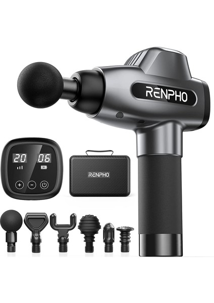 Profesyonel Masaj Tabancası 20 Hızlı, 6 Başlıklı Derin Doku Masaj Cihazı + Taşıma Çantası