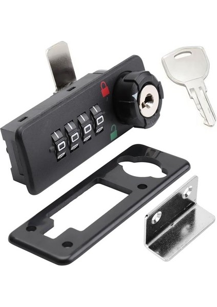 Powermaster PM-26731 4 Haneli Şifreli ve Anahtarlı Mekanik Siyah Çekmece Dolap Kilidi (Sol)