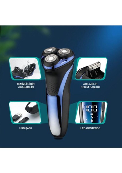 Siyah Şarjlı Islak ve Kuru Tıraş Makinesi, Sakal, Bıyık, Ense Düzeltme, Kesim modelleri