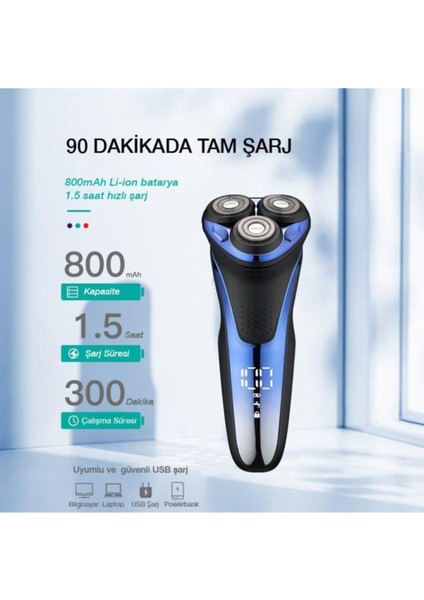 Siyah Şarjlı Islak ve Kuru Tıraş Makinesi, Sakal, Bıyık, Ense Düzeltme, Kesim indirimleri