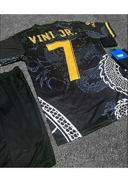 Vini Jr. 2023/24 Yeni Sezon Dragon Desenli Konsept Çocuk Forması 4'lü Set (Black)