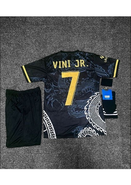 Vini Jr. 2023/24 Yeni Sezon Dragon Desenli Konsept Çocuk Forması 4'lü Set (Black)