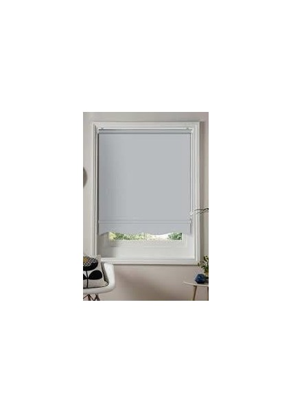 Gri Stor Zebra Güneşlik Perde Etekli Dilimli Alüminyum Kasa Metal Ayak