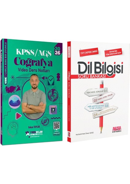 Yediiklim 2026 Kpss Coğrafya Atölye Video Ders Notları ve Akm Dil Bilgisi Soru Bankası Seti 2 Kitap